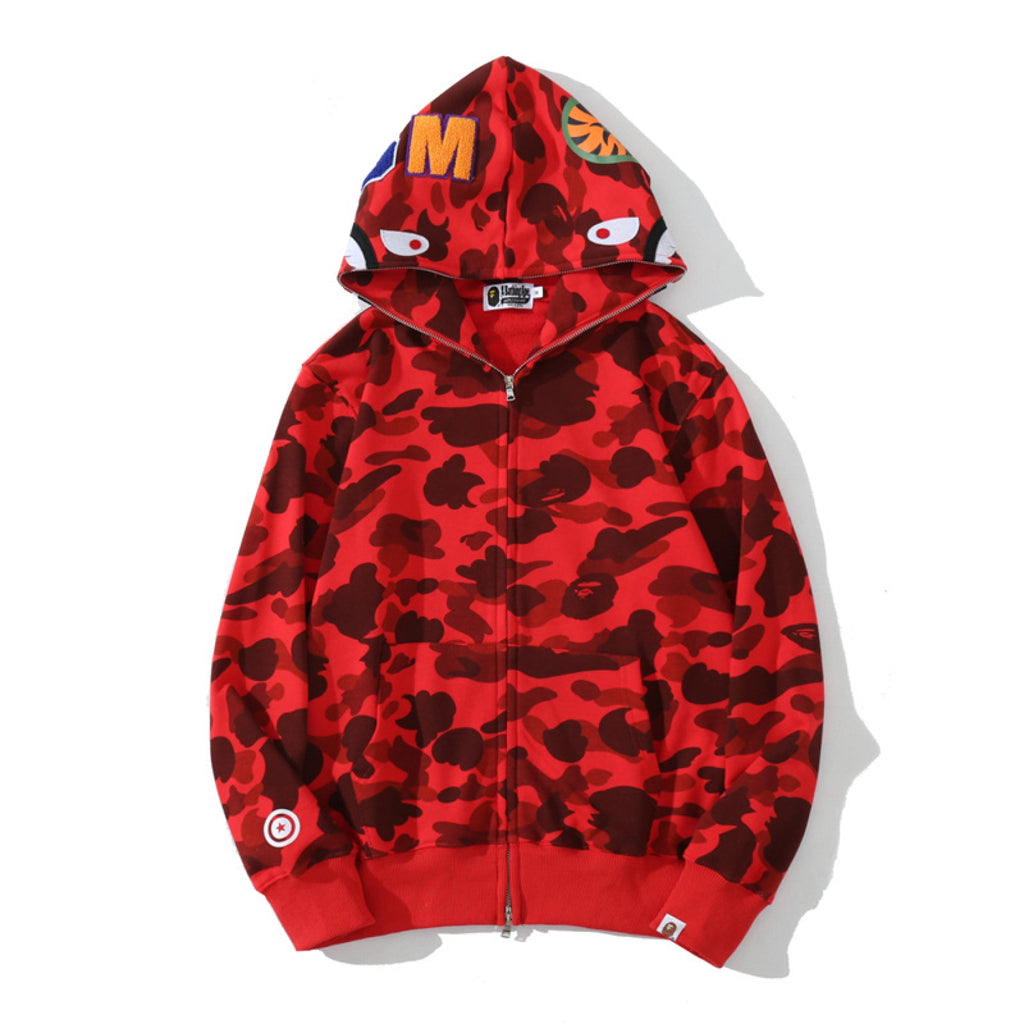BAPE Camo Shark Zip Hoodie Red